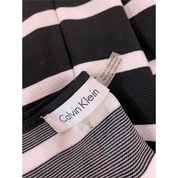 Calvin Klein Black White Stripe Scope Neck 3/4 length sleeve Dress - Picture 2 of 5